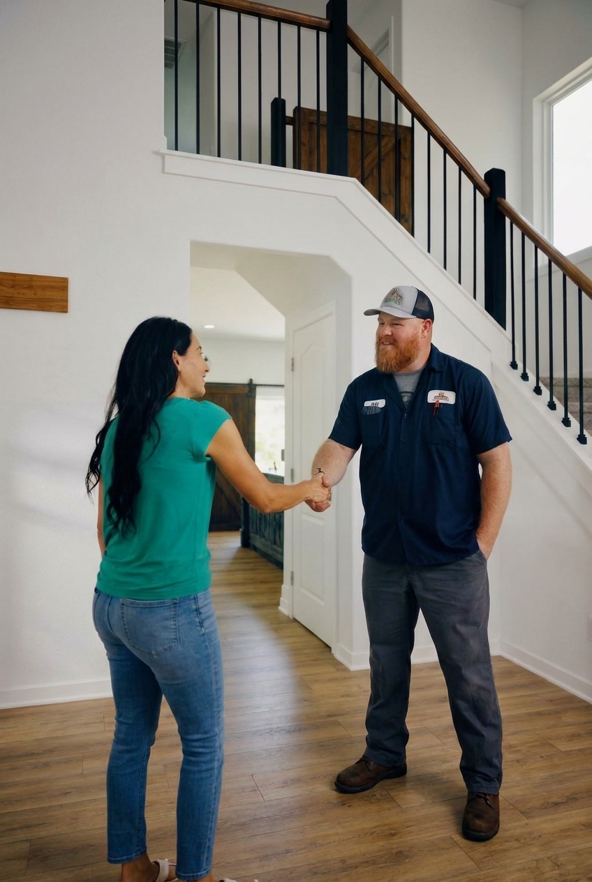 Cornerstone Pros technician greeting a customer at the door