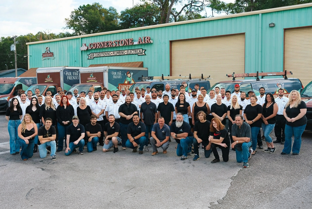 Cornerstone Pros team in front of headquarters
